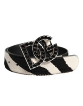 Dolce & Gabbana White Black Leather Zebra DG Crystal Buckle Belt